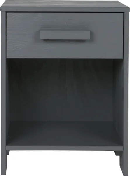 Dennis, Sängbord med låda, mörkgrå, H52x36x39 cm, furu