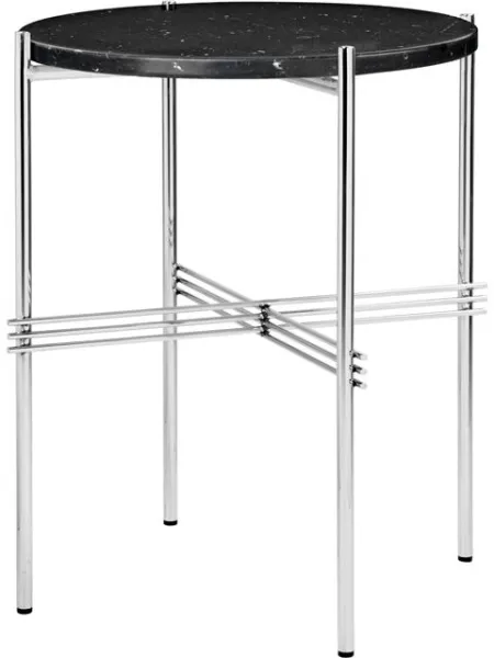 Runt sidobord GUBI TS Ø40 Polerat stål / Marmor Black Marquina