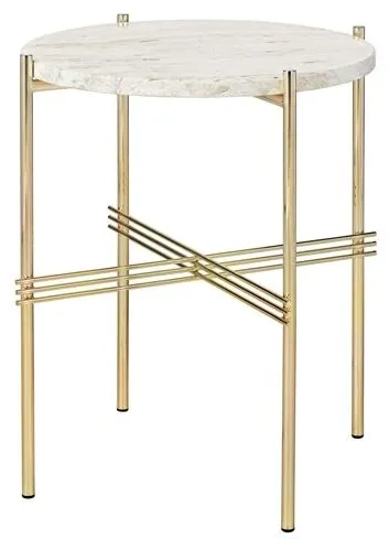 Runt sidobord GUBI TS Ø40 Mässing/Vit travertin